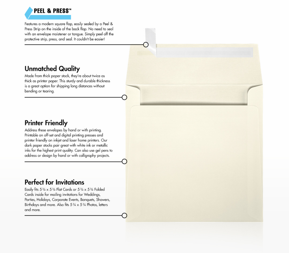 Natural Linen 32lb 6 x 6 Square Envelopes with Peel & Seal
