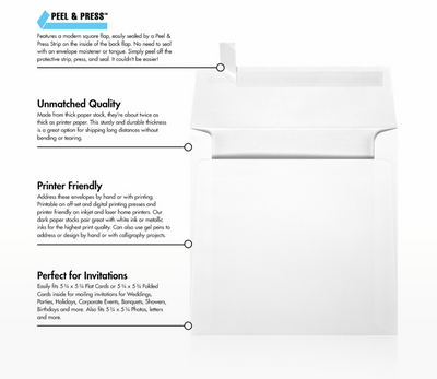 White Linen 32lb 6 x 6 Square Envelopes with Peel & Seal