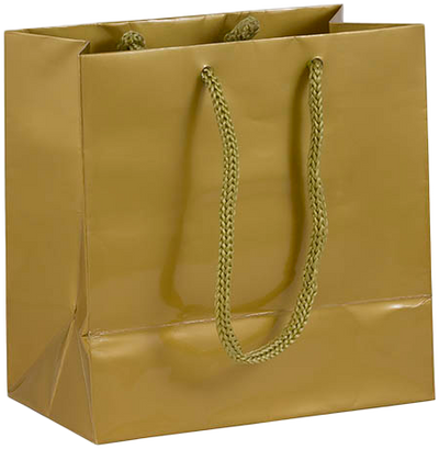 Gold Small Glossy Gift Bags (6 1/2 x 6 1/2 x 3 1/2)