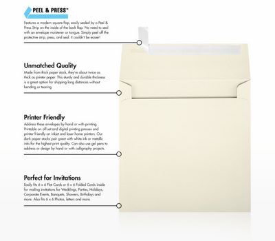 Natural 28lb Cougar 6 1/4 x 6 1/4 Square Premium Envelopes with Peel & Seal