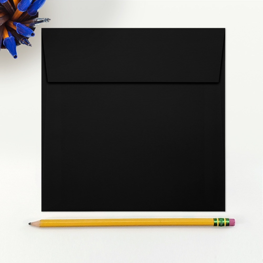 Black Linen 32lb 6 1/4 x 6 1/4 Square Envelopes with Peel & Seal