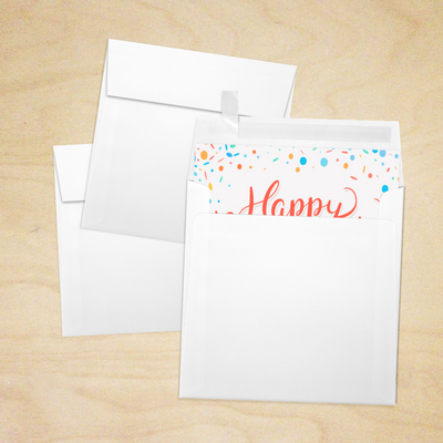 White Linen 32lb 6 1/4 x 6 1/4 Square Envelopes with Peel & Seal
