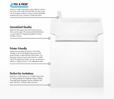 White Linen 32lb 6 1/4 x 6 1/4 Square Envelopes with Peel & Seal