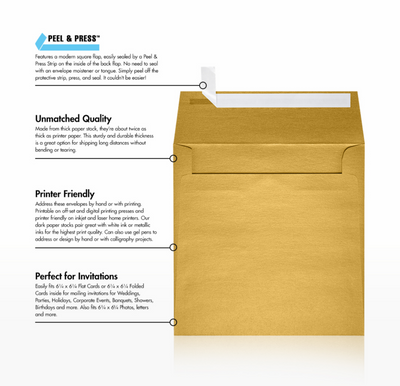 Gold Metallic 32lb 6 1/2 x 6 1/2 Square Envelopes with Peel & Seal