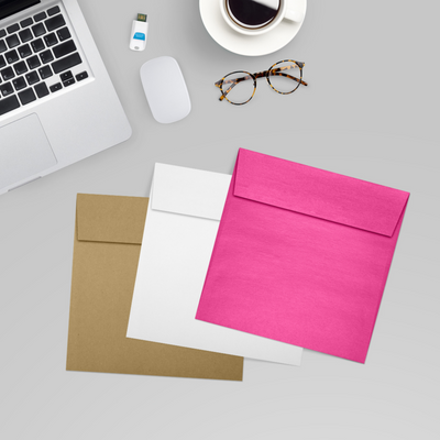 Azalea Fuchsia Pink Metallic 32lb 6 1/2 x 6 1/2 Square Envelopes with Peel & Seal