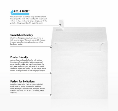 Crystal White Metallic 32lb 6 1/2 x 6 1/2 Square Envelopes with Peel & Seal