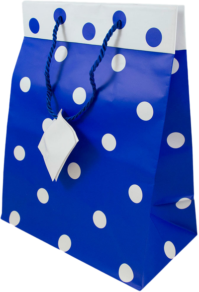 Blue and White Polka Dot Large Gift Bags (10 x 13 x 6)