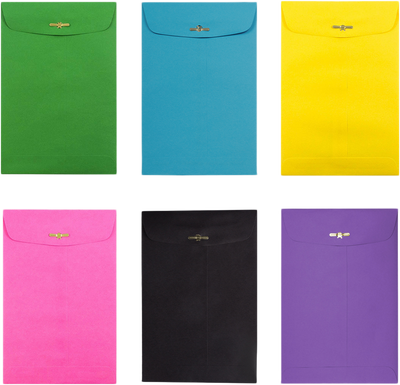 Assorted Brights 6 x 9 Clasp Envelopes - 60 Pack