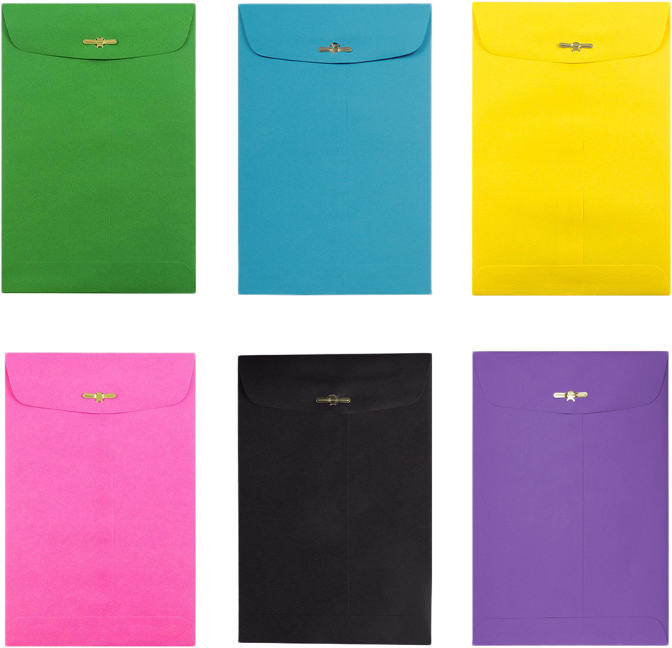 Assorted Brights 6 x 9 Clasp Envelopes - 60 Pack