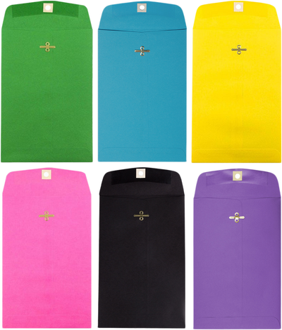 Assorted Brights 6 x 9 Clasp Envelopes - 60 Pack