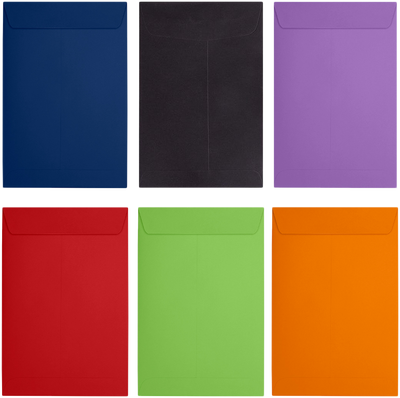 Assorted Brights 6 x 9 Open End Envelopes - 60 Pack