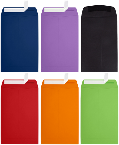 Assorted Brights 6 x 9 Open End Envelopes - 60 Pack