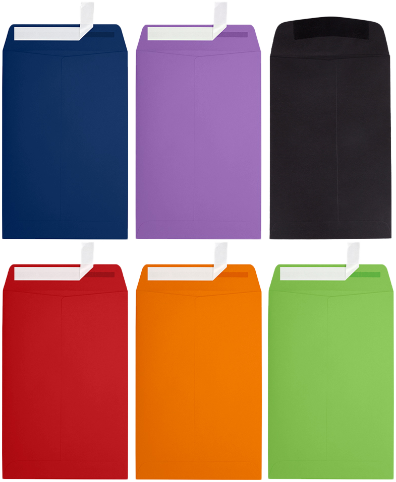 Assorted Brights 6 x 9 Open End Envelopes - 60 Pack