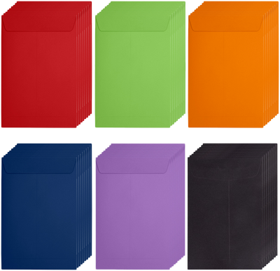 Assorted Brights 6 x 9 Open End Envelopes - 60 Pack