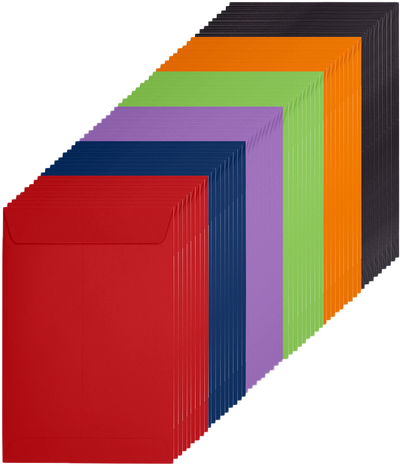 Assorted Brights 6 x 9 Open End Envelopes - 60 Pack