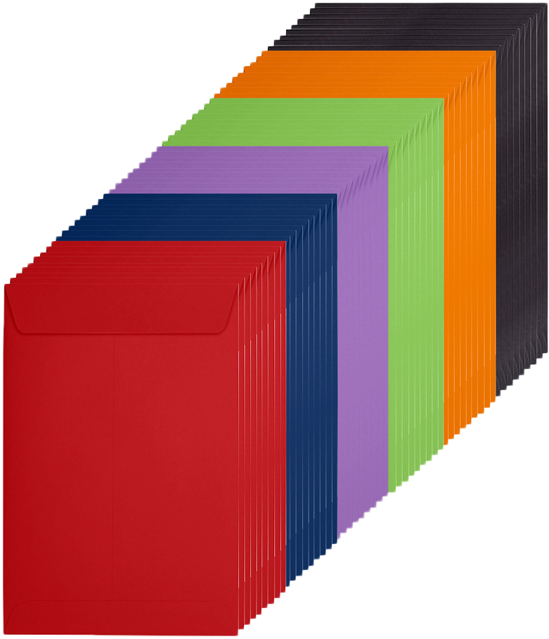 Assorted Brights 6 x 9 Open End Envelopes - 60 Pack