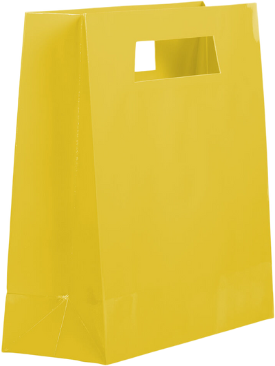 Yellow Large Glossy Gift Bags with Die-Cut Handles (15 x 15 x 5 1/2)