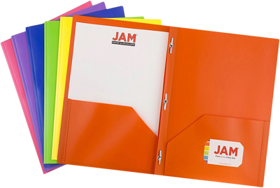 Assorted Primary 9 x 12 Plastic Pop with Clasp Folders - 6 Pack