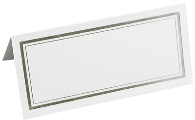 White with Silver Double Border 2 x 4 1/4 Foldover Place Cards - 100 Pack