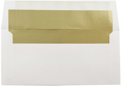 White with Gold Foil Lining 24lb 3 7/8 x 8 1/8 Invitation Envelopes