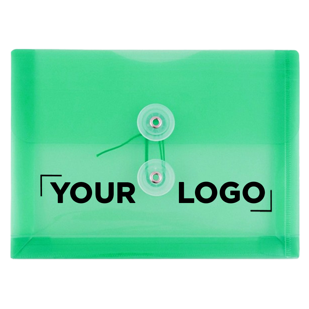 Green 5 1/2 x 7 1/2 Index Booklet Plastic Envelopes with Button & String