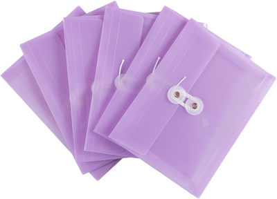Lilac Purple 5 1/2 x 7 1/2 Index Booklet Plastic Envelopes with Button & String