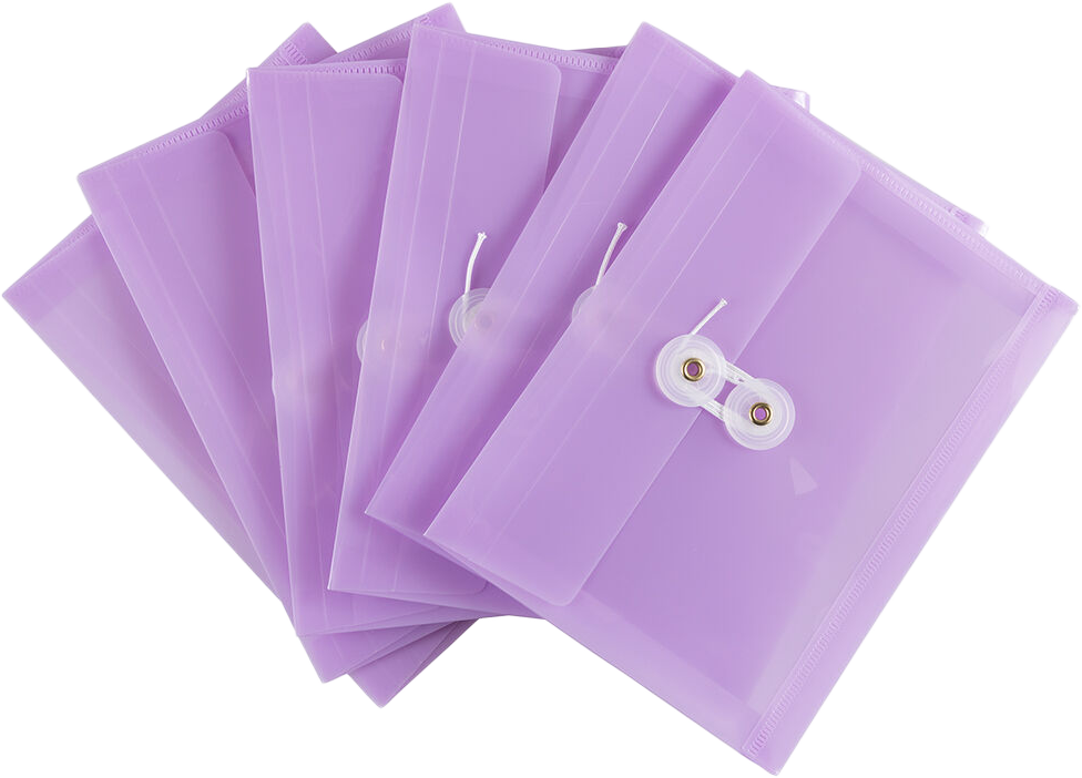 Lilac Purple 5 1/2 x 7 1/2 Index Booklet Plastic Envelopes with Button & String