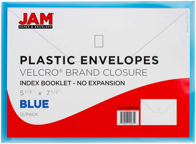 Blue 5 1/2 x 7 1/2 Index Booklet Plastic Envelopes with Hook and Loop Closure