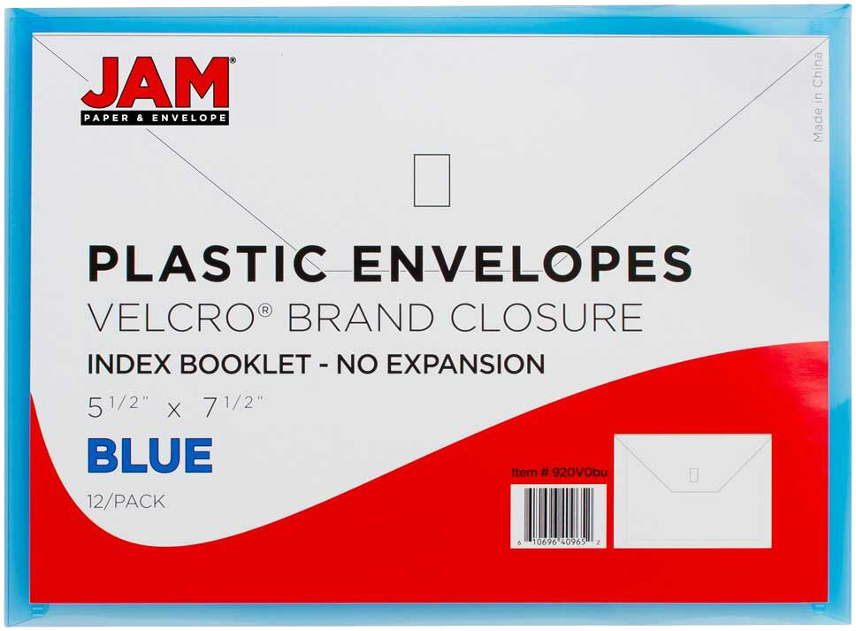 Blue 5 1/2 x 7 1/2 Index Booklet Plastic Envelopes with Hook and Loop Closure