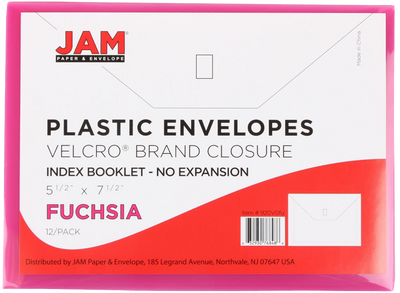 Fuchsia Pink 5 1/2 x 7 1/2 Index Booklet Plastic Envelopes with Hook and Loop Closure