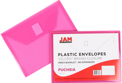 Fuchsia Pink 5 1/2 x 7 1/2 Index Booklet Plastic Envelopes with Hook and Loop Closure