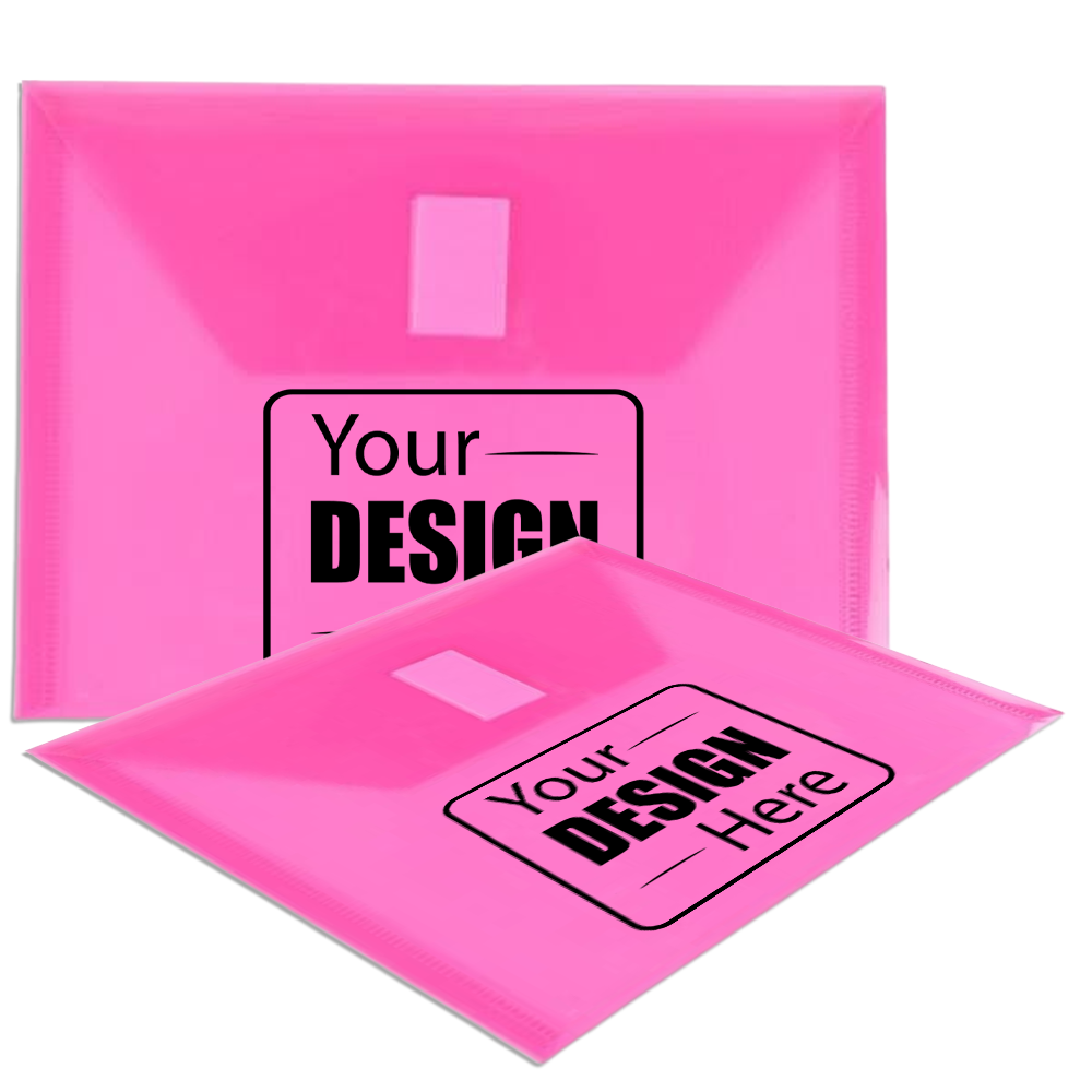 Fuchsia Pink 5 1/2 x 7 1/2 Index Booklet Plastic Envelopes with Hook and Loop Closure