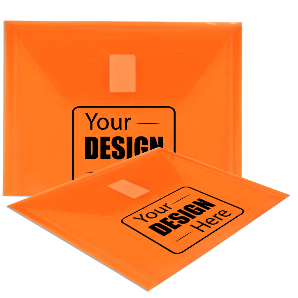 Orange 5 1/2 x 7 1/2 Index Booklet Plastic Envelopes with Hook and Loop Closure