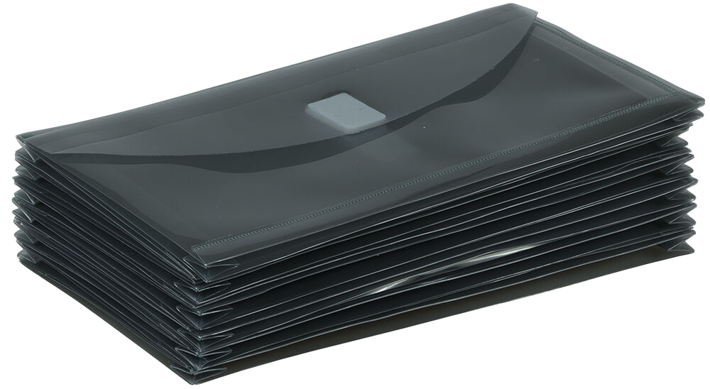 Smoke Gray #10 Business with 1" Expansion Plastic Envelopes (5 1/4 x 10) with Hook and Loop Closure