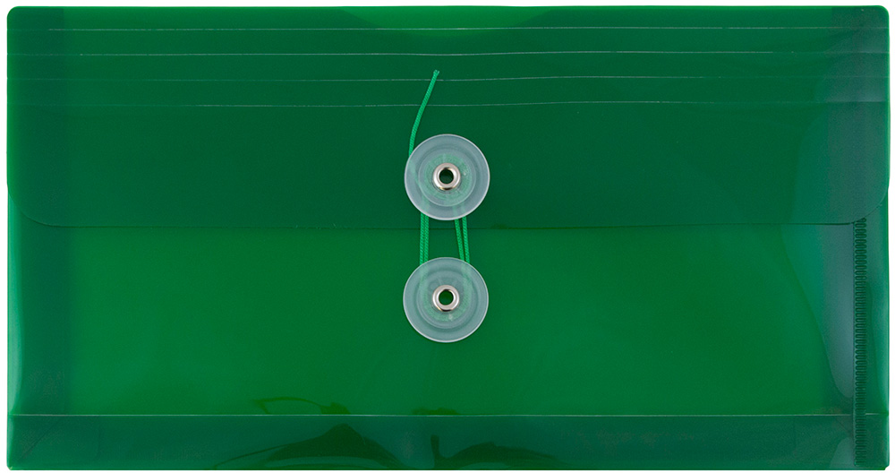 Green #10 Business Plastic Envelopes (5 1/4 x 10) with Button & String