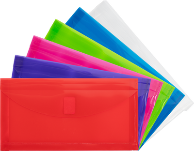 Assorted 5 1/4 x 10 Business Plastic 1" Expansion Envelopes with Hook and Loop Closure - 6 Pack