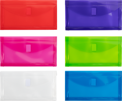 Assorted 5 1/4 x 10 Business Plastic 1" Expansion Envelopes with Hook and Loop Closure - 6 Pack