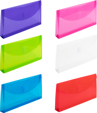 Assorted 5 1/4 x 10 Business Plastic 1" Expansion Envelopes with Hook and Loop Closure - 6 Pack
