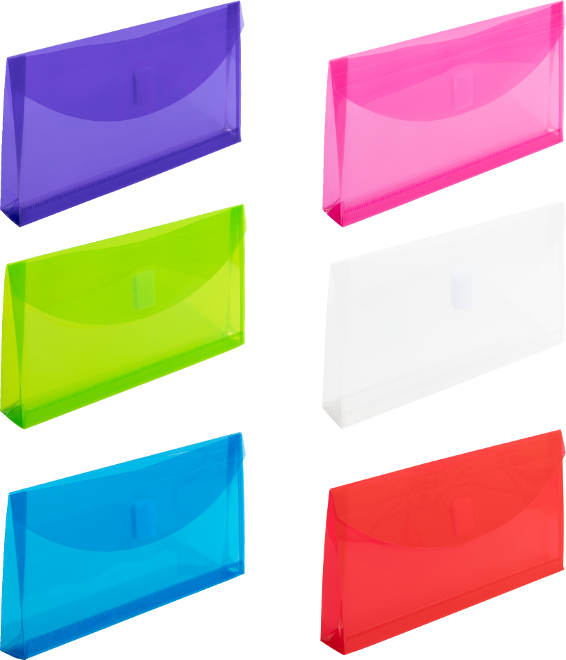 Assorted 5 1/4 x 10 Business Plastic 1" Expansion Envelopes with Hook and Loop Closure - 6 Pack