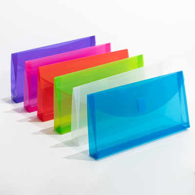 Assorted 5 1/4 x 10 Business Plastic 1" Expansion Envelopes with Hook and Loop Closure - 6 Pack