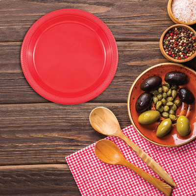 Red Medium Plastic Plates (9 Inch) - 20 Pack