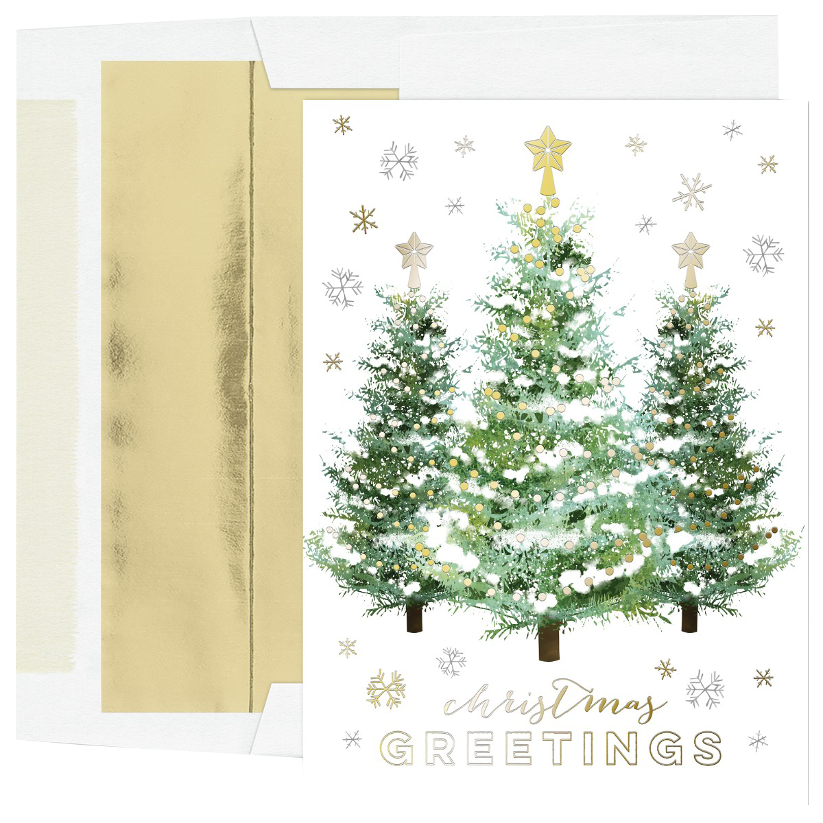 Gold Christmas Tree Trio Holiday Cards - 16 Pack