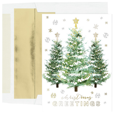 Gold Christmas Tree Trio Holiday Cards - 16 Pack