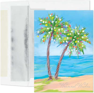 Palm Tree Painting Holiday Cards - 16 Pack