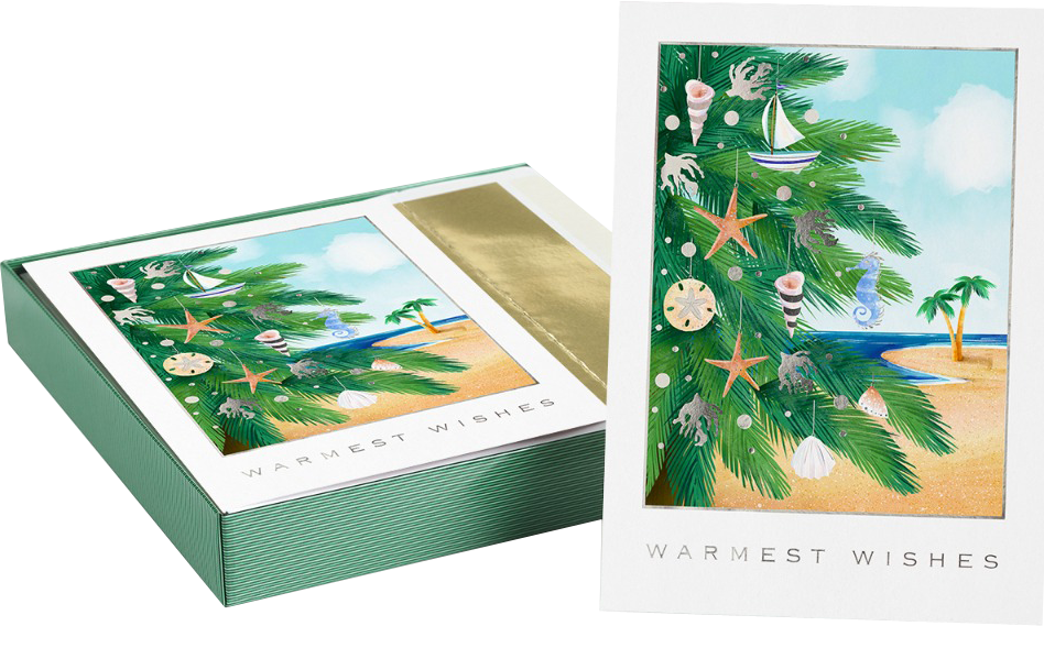 Seashell Ornaments Holiday Cards - 16 Pack
