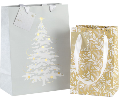 Silver and Gold Tree Christmas Gift Bags - 2 Pack