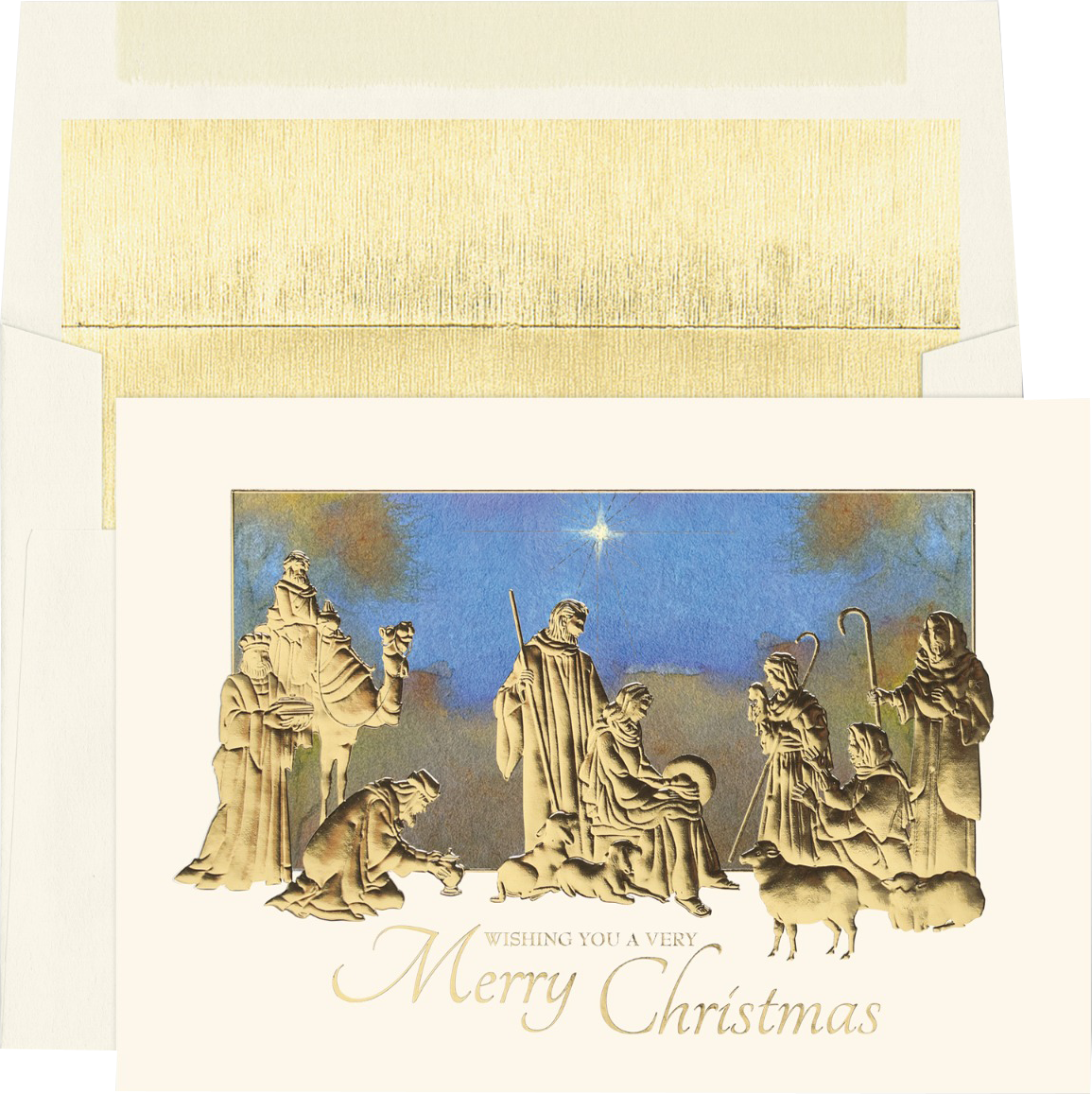 Gold Foil Nativity Christmas Cards