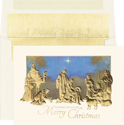 Gold Foil Nativity Christmas Cards
