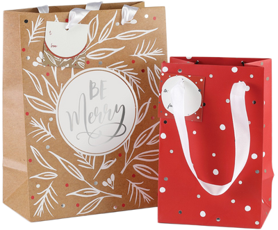 Be Merry Kraft Christmas Gift Bags - 2 Pack