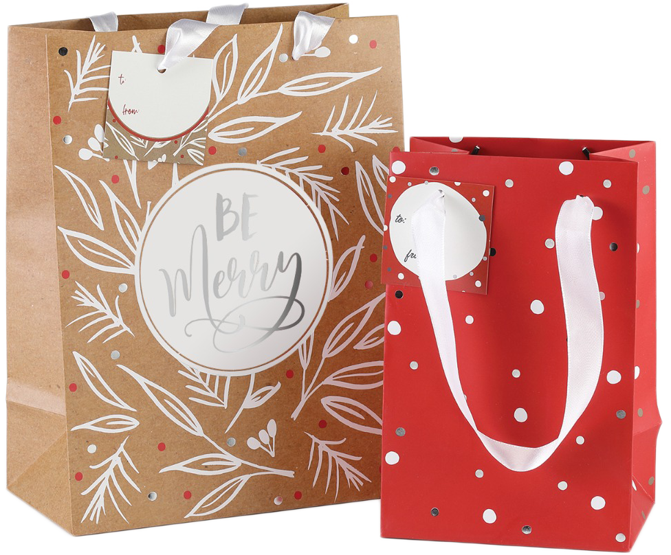 Be Merry Kraft Christmas Gift Bags - 2 Pack